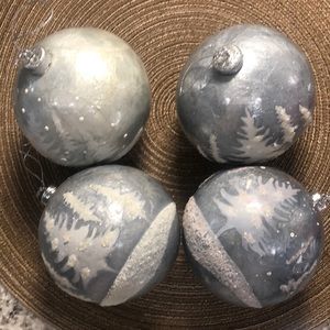 Christmas Ornaments Silver White Tree Landscape - Set of 4